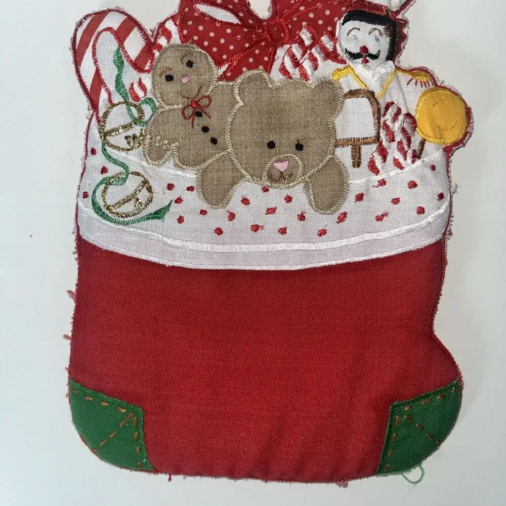 2 Vintage Handmade Christmas Pot Holders Santa Clause / Stocking 8” Tall